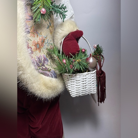 Vintage 24” Tapestry Coat Santa Claus Figure Velvet & Faux Fur Holiday Decor - Picture 3 of 11